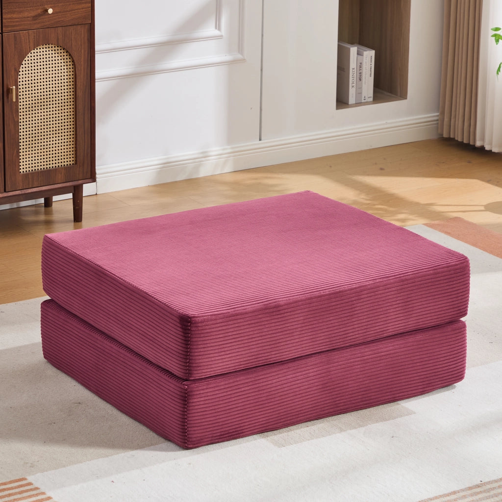 Repose-pied Convertibile con Funzione Letto, in Ciniglia a Coste, Rosso Vino