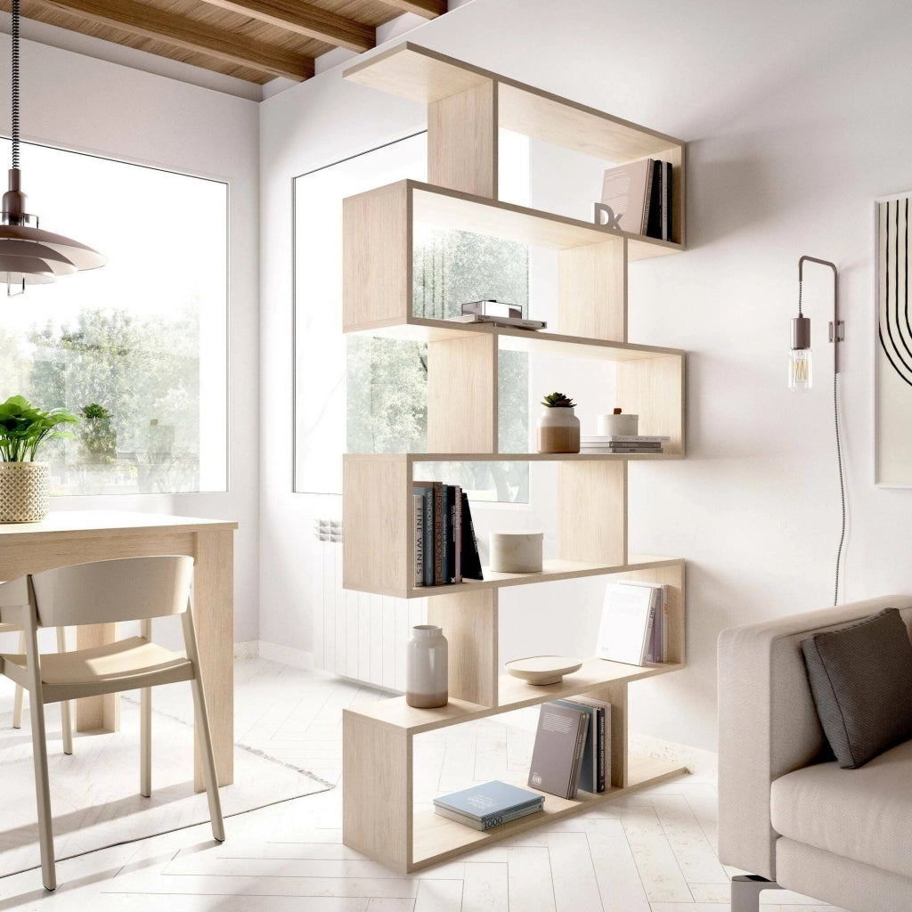 Libreria As, Scaffale da ufficio multiuso, Mobile biblioteca portalibri a 6 ripiani, 80x25h190 cm, Rovere