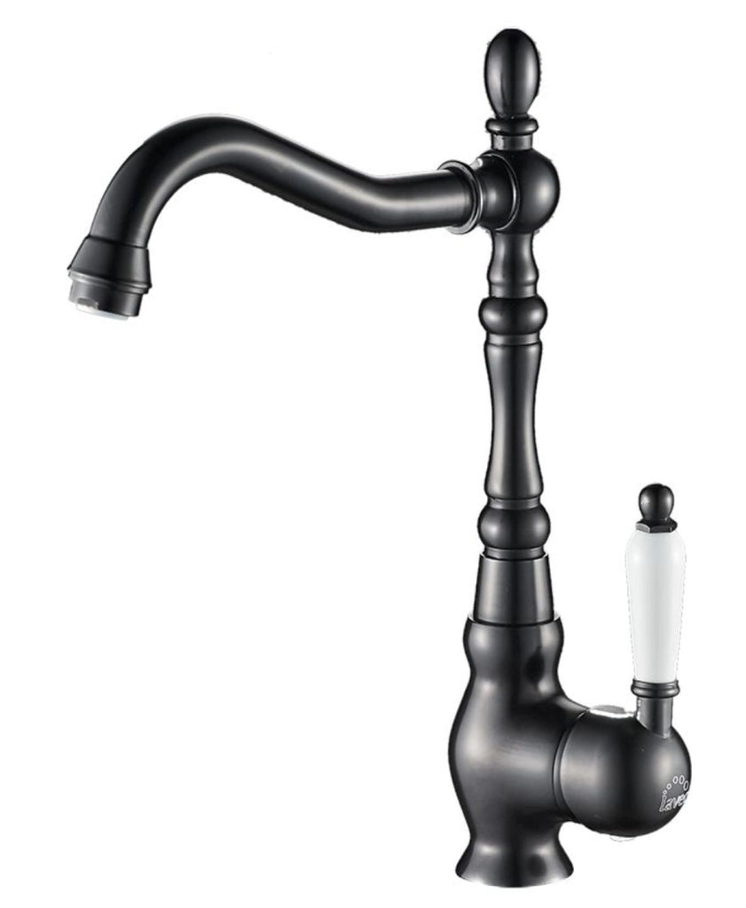 Rubinetto cucina monocomando nero con bocca a L girevole – aeratore e design elegante