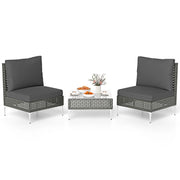 Set da conversazione in rattan con cuscini e tavolino in vetro temperato, Mobili da esterno da 3 pezzi con tavolo e sedie Grigio-Set mobili da esterno