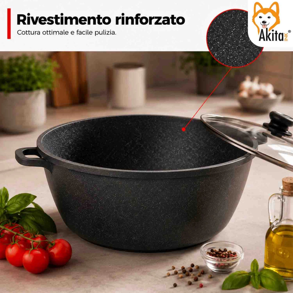 Akitaink Casseruola Alluminio Pressofuso Coperchio in Vetro 32 cm