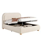 Letto Contenitore Matrimoniale 140x200 cm; Contenitore idraulico; in Bouclé; Beige