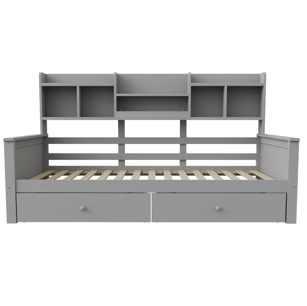 Letto singolo 90x200 cm con cassetti e vani laterali grigio