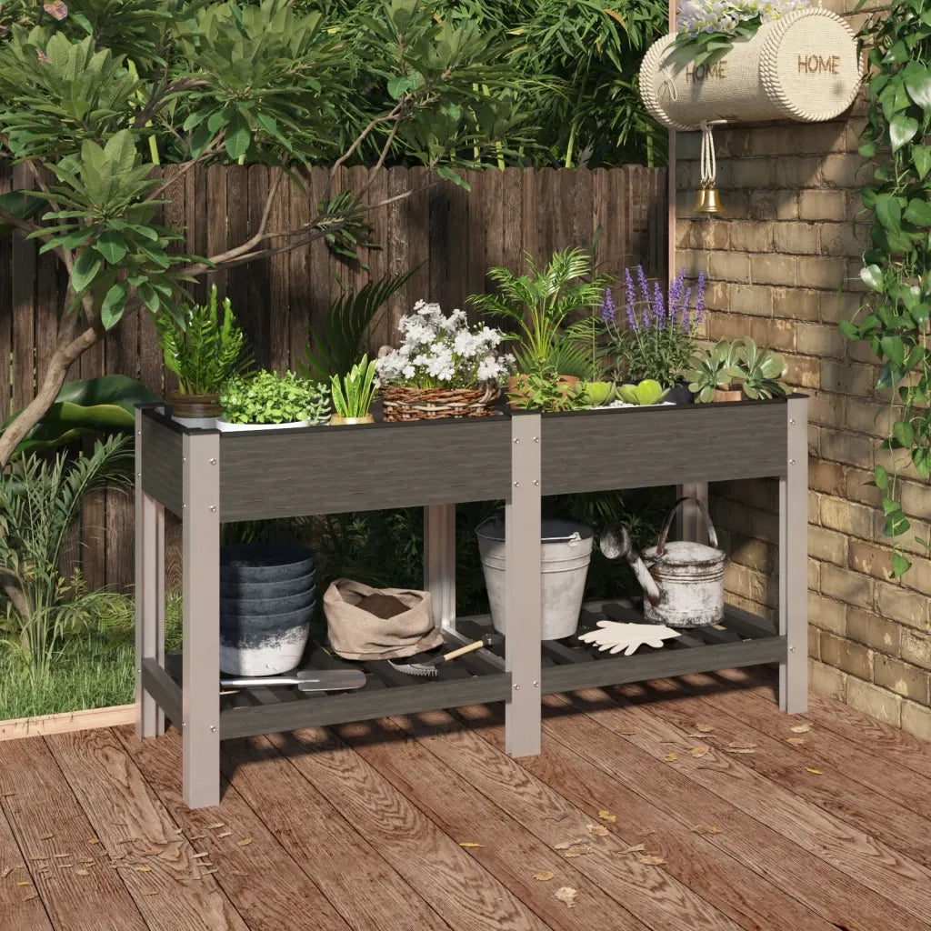 Fioriera | Cassetta per fiori | Vaso Rialzata Giardino con Ripiano Grigia 150x50x75 cm WPC