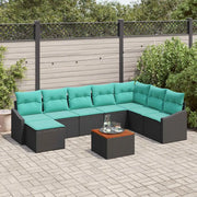 Set Divano da Giardino con cuscino 9 pcs Nero polyrattan