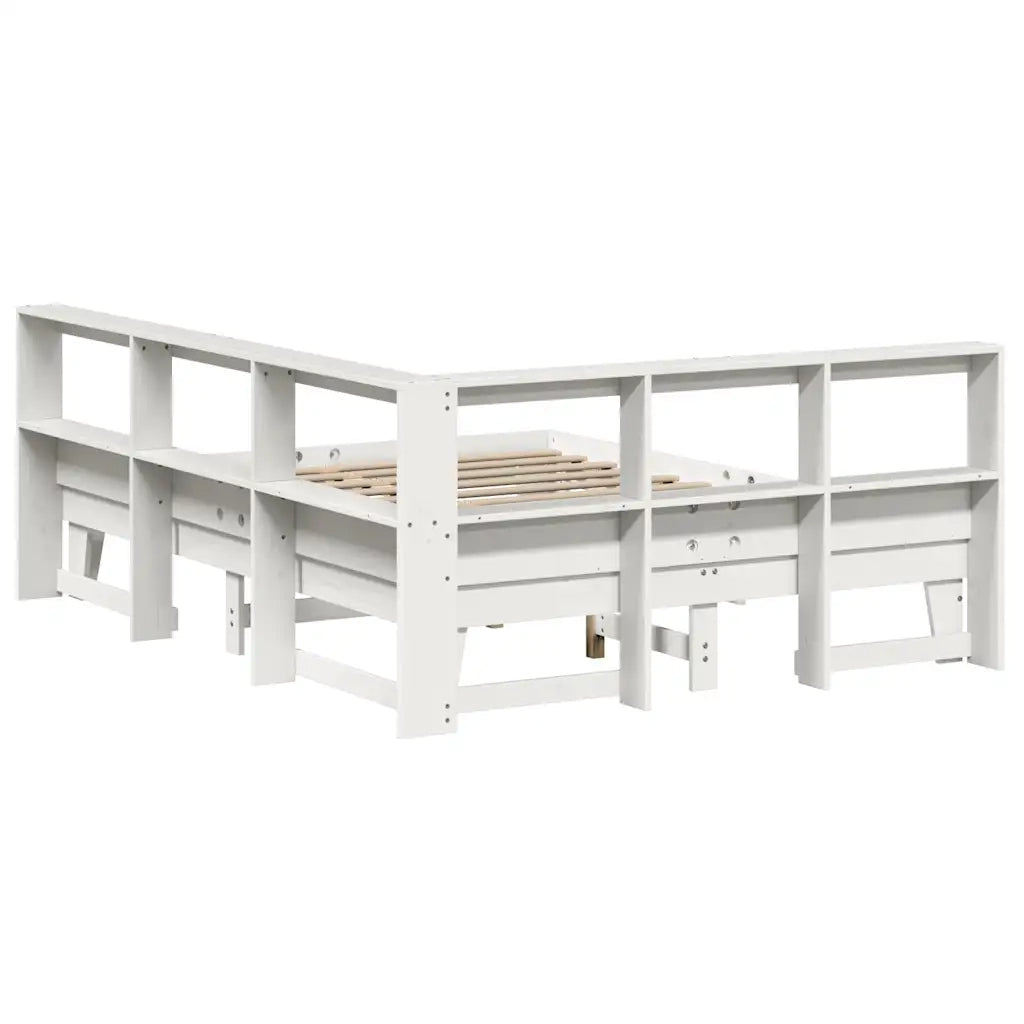 Letto Libreria senza Materasso-Struttura Letto con contenitore Bianco 150x200 cm Legno di Pino 213887