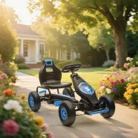 Go Kart a Pedali per Bambini da 5-12 Anni con Sedile Regolabile e Ruote in Gonfiabili, Blu