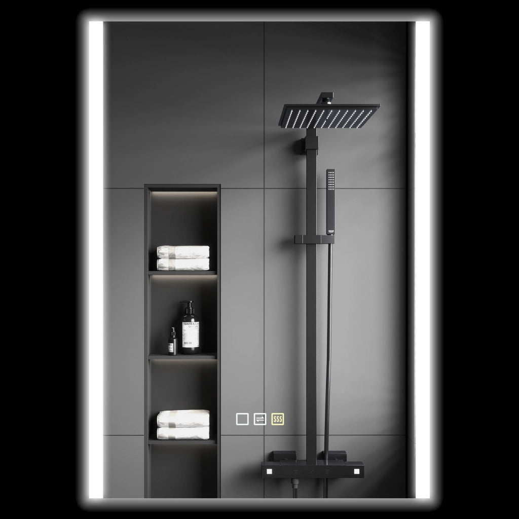 Specchio da Bagno con Luce LED ¨C Xylo ¨C Vetro Temperato, 70x50x3 cm, Argento