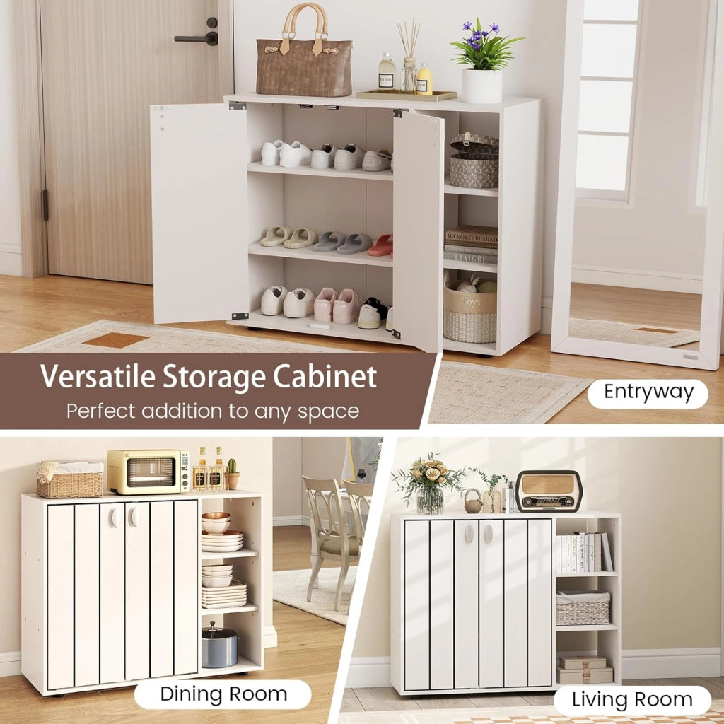 Scarpiera a 3 ripiani con 2 ante e 3 scomparti aperti con ripiani rimovibili, cassettiera per ingresso, corridoio e soggiorno, 80 x 31 x 64,5 cm (bianco)