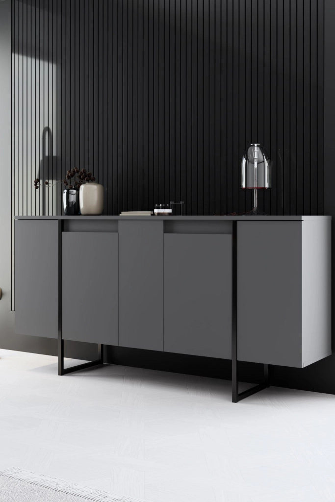 Credenza "Luxe" in legno - 160 x 35 x 80 cm - Grigio antracite