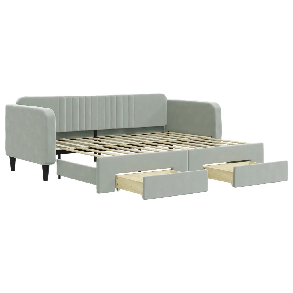 Divano Letto Estraibile Cassetti Grigio Chiaro 90x200cm Velluto 3197111