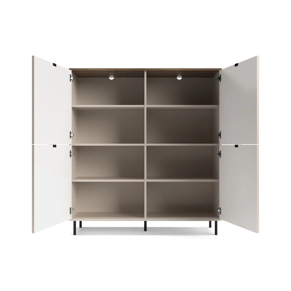 Credenza Mirage02 con 4 ante con motivo geometrico cashmere e top rovere