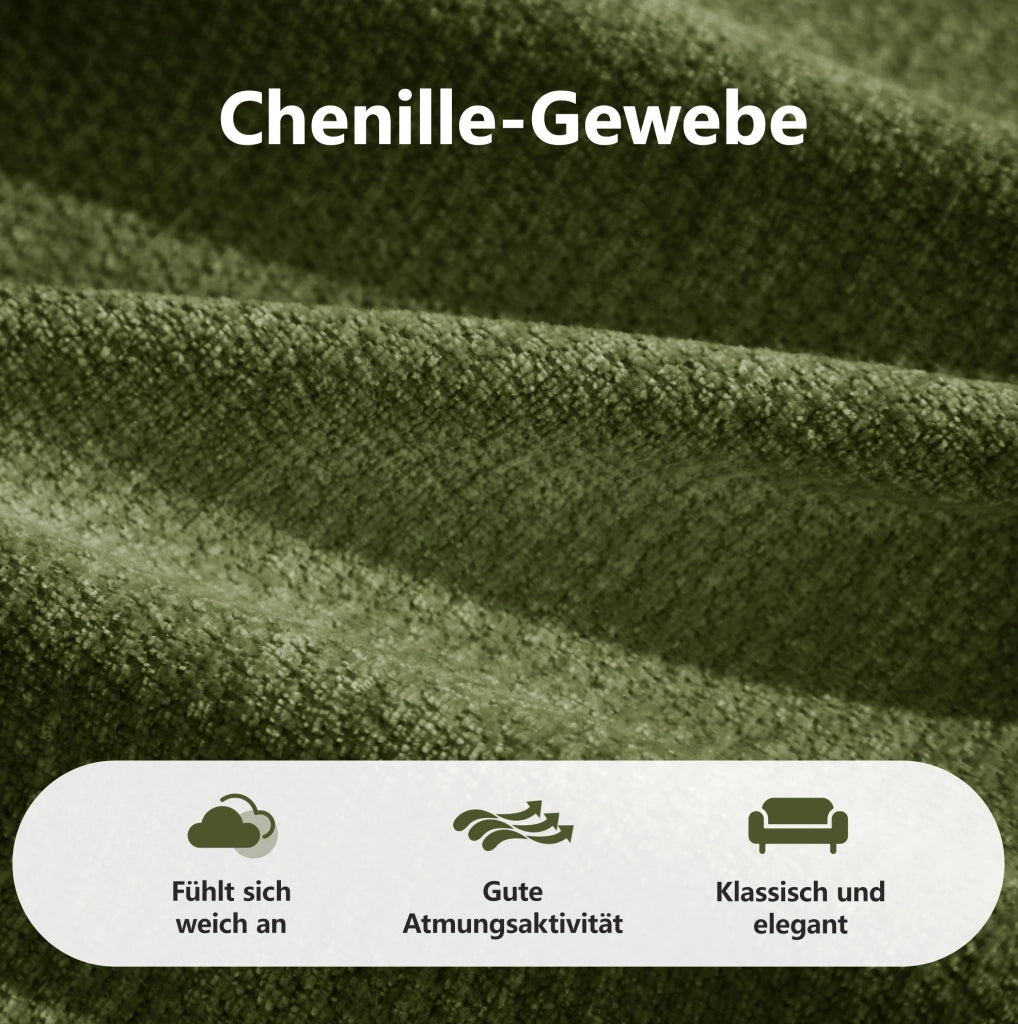Divano modulare angolare 3 posti con pouf 264x160x68 cm in chenille verde