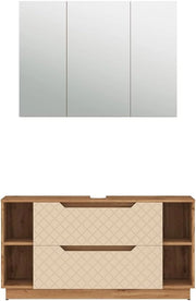 Vicco Set di mobili da bagno Lotta, Rovere/cashmere con struttura in piastrelle, 2 parti
