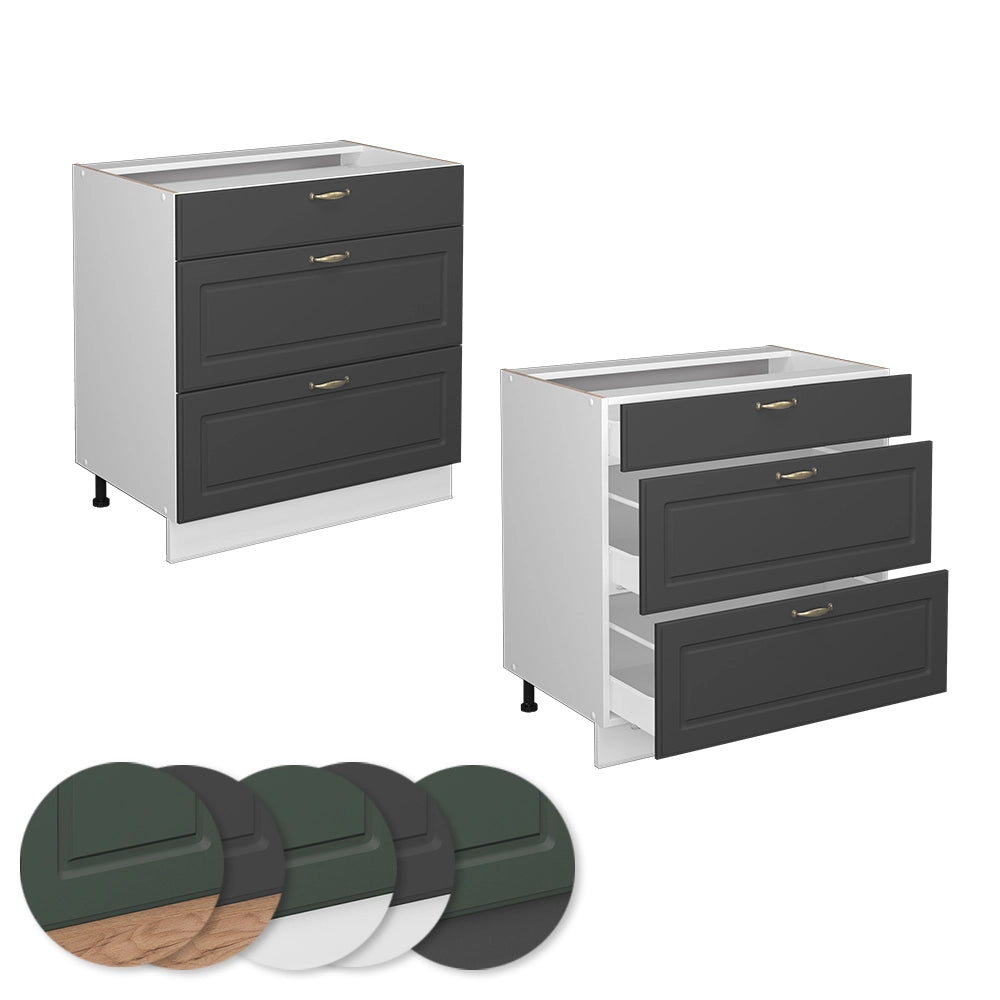 Vicco Mobiletto base per cucina Antracite-oro 80 cm con 3 cassetti, senza piano di lavoro