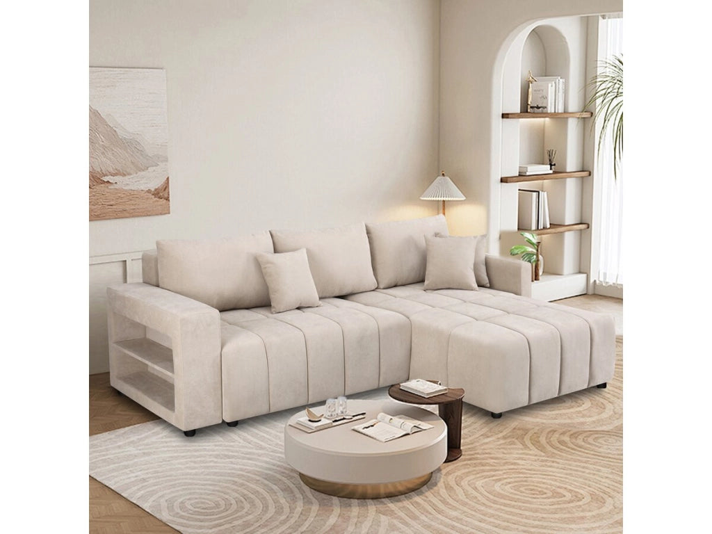 Divano angolare trasformabile in tessuto ciniglia a 3 posti - "Trocadero" - Beige