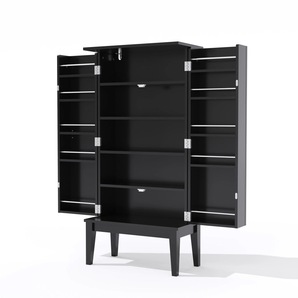 Armadio contenitore vintage moderno in MDF nero, 120 x 59 x 30 cm, con 5 scomparti e 2 ante