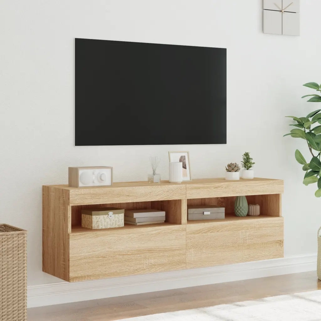 Mobili TV a Parete con Luci LED 2pz | Armadietto TV | Mobile Porta TV Rovere Sonoma 60x30x40 cm