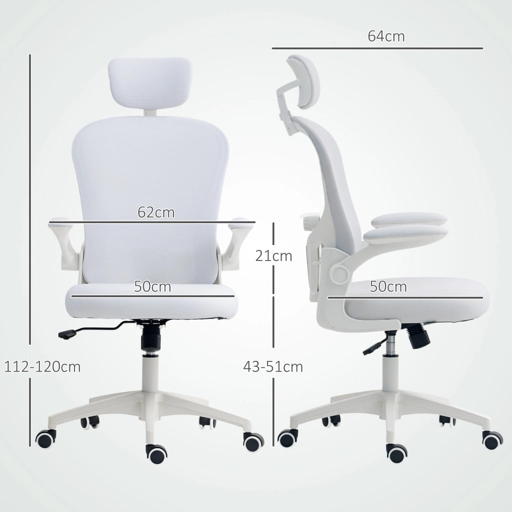Sedia da Ufficio con Schienale in Rete e Supporto Lombare Regolabile ¨C Zephmum ¨C Bianco 62x64x120 cm
