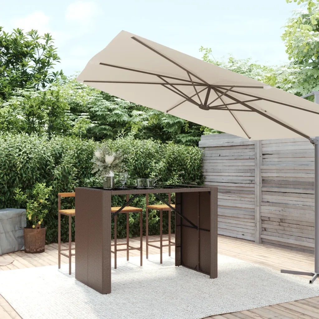 Tavolino da Giardino | Tavolo Bar con Piano in Vetro Marrone 145x80x110 cm Polyrattan