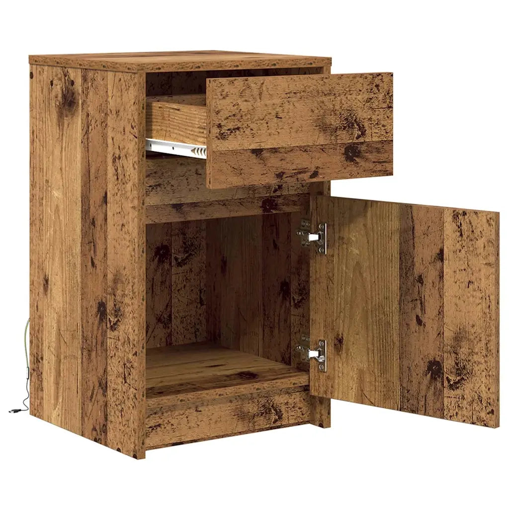 vidaXL Armadio da Letto LED con cassetto Legno vecchio 38 x 34 x 61 cm