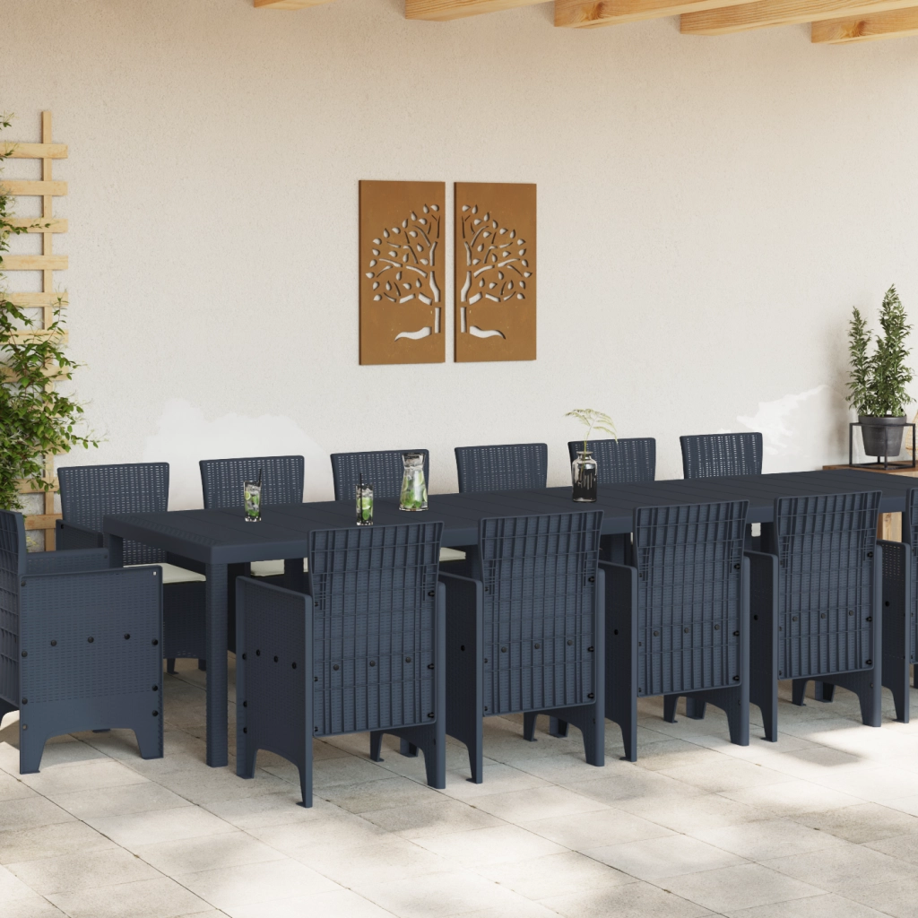 Set da Pranzo da Giardino  15 Pezzi con Cuscini Antracite Polyrattan