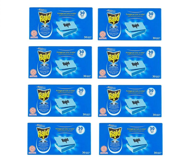 240 RAID PIASTRINE RICARICA PER 30 NOTTI LAMINATE IN CONFEZIONI DA 30