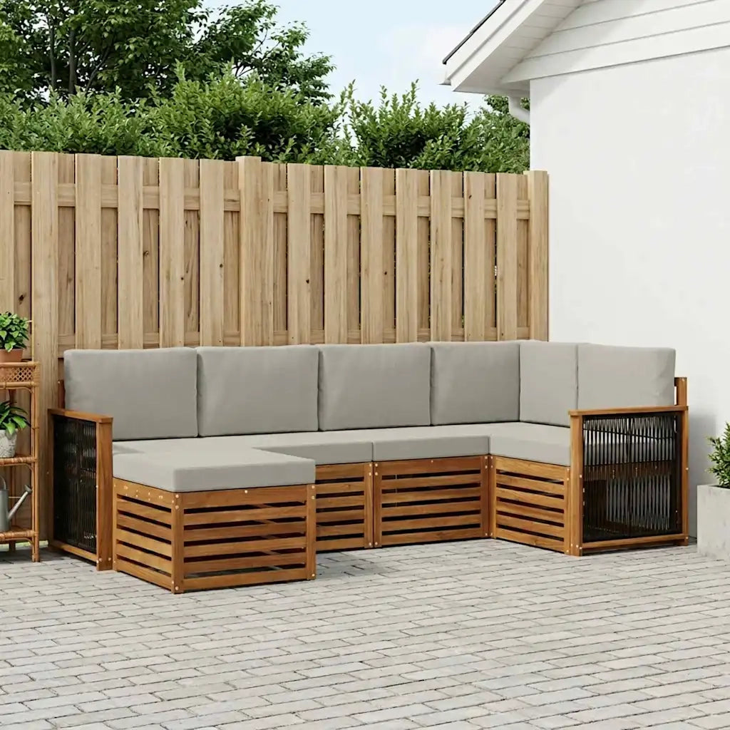 Set divano sezionale con cuscino 5 pcs Naturale e Grigio Chiaro