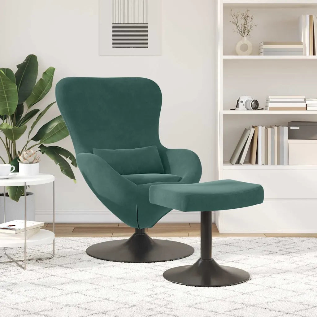 Poltrona | Sedia Egg con Pouf Verde Scuro Velluto