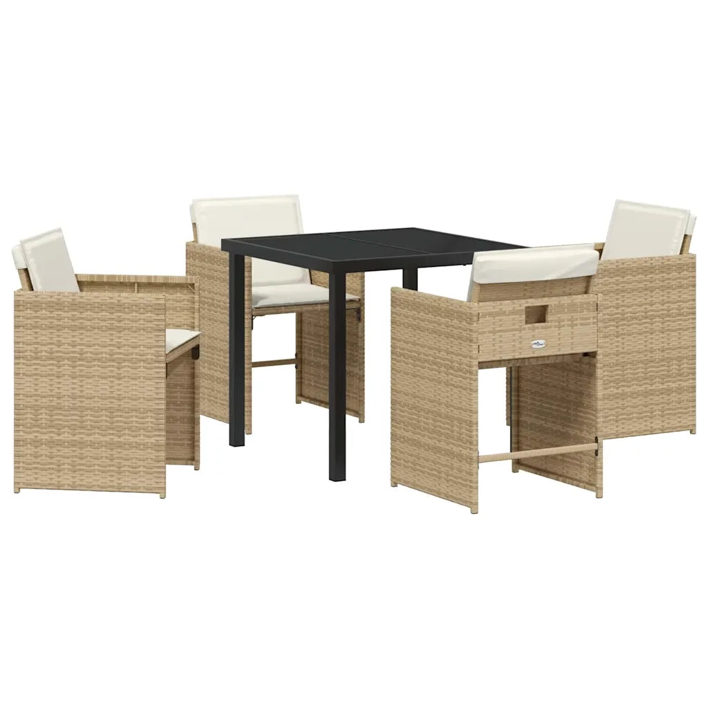 Set da Pranzo per Giardino con cuscino 5 pcs Beige polyrattan 3379988