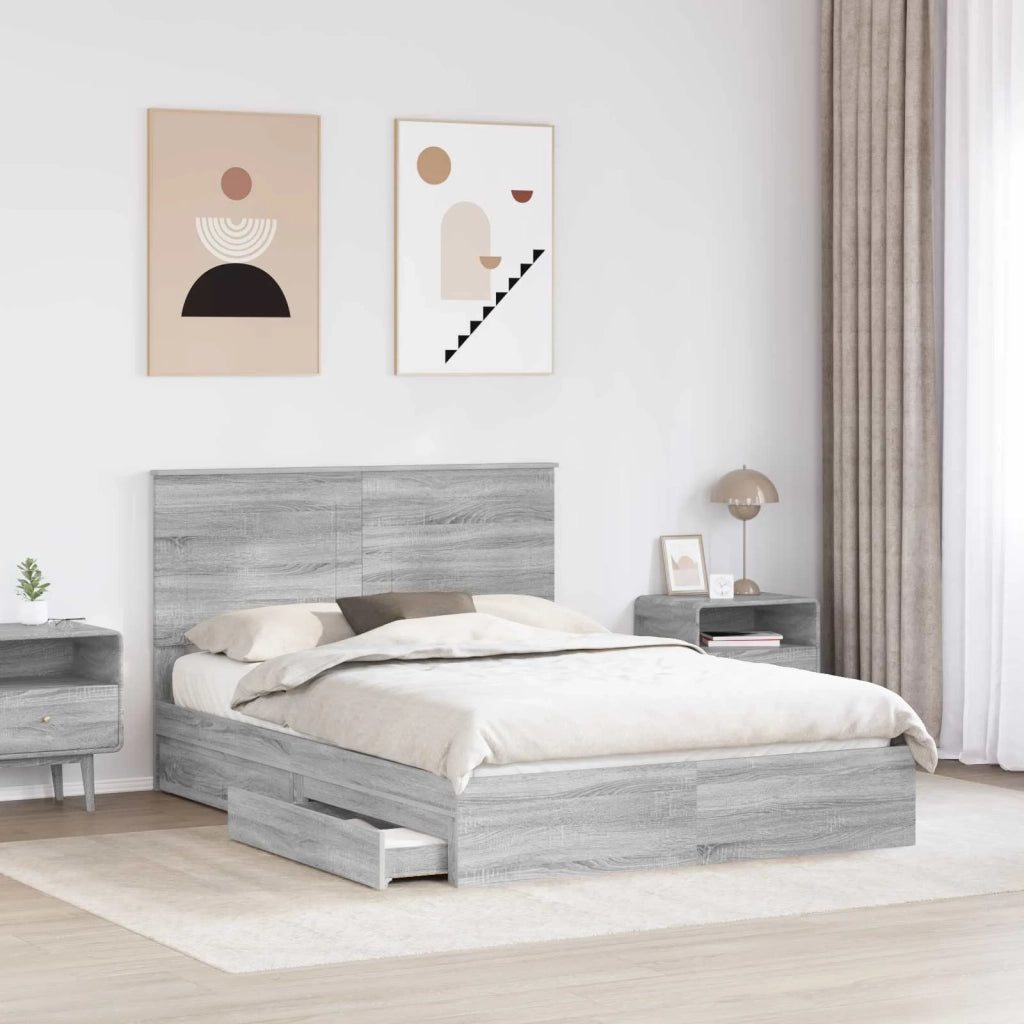 Letto con Contenitore con testiera Grigio Sonoma 140 x 200 cm