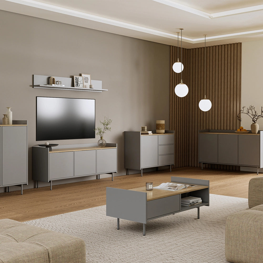 Vicco Tavolino Grigio/quercia 100 x 50 cm con 2 cassetti