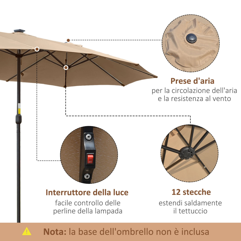 Ombrellone da Giardino Doppio 4.5m con Luci LED ¨C zephmum ¨C Cachi