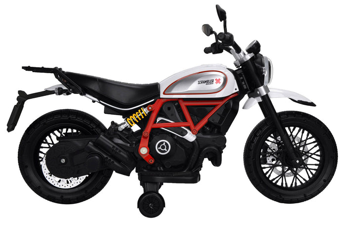 Moto Elettrica per Bambini Licenza Ufficiale Ducati Scrambler 12V 3,5Ah Bianco
