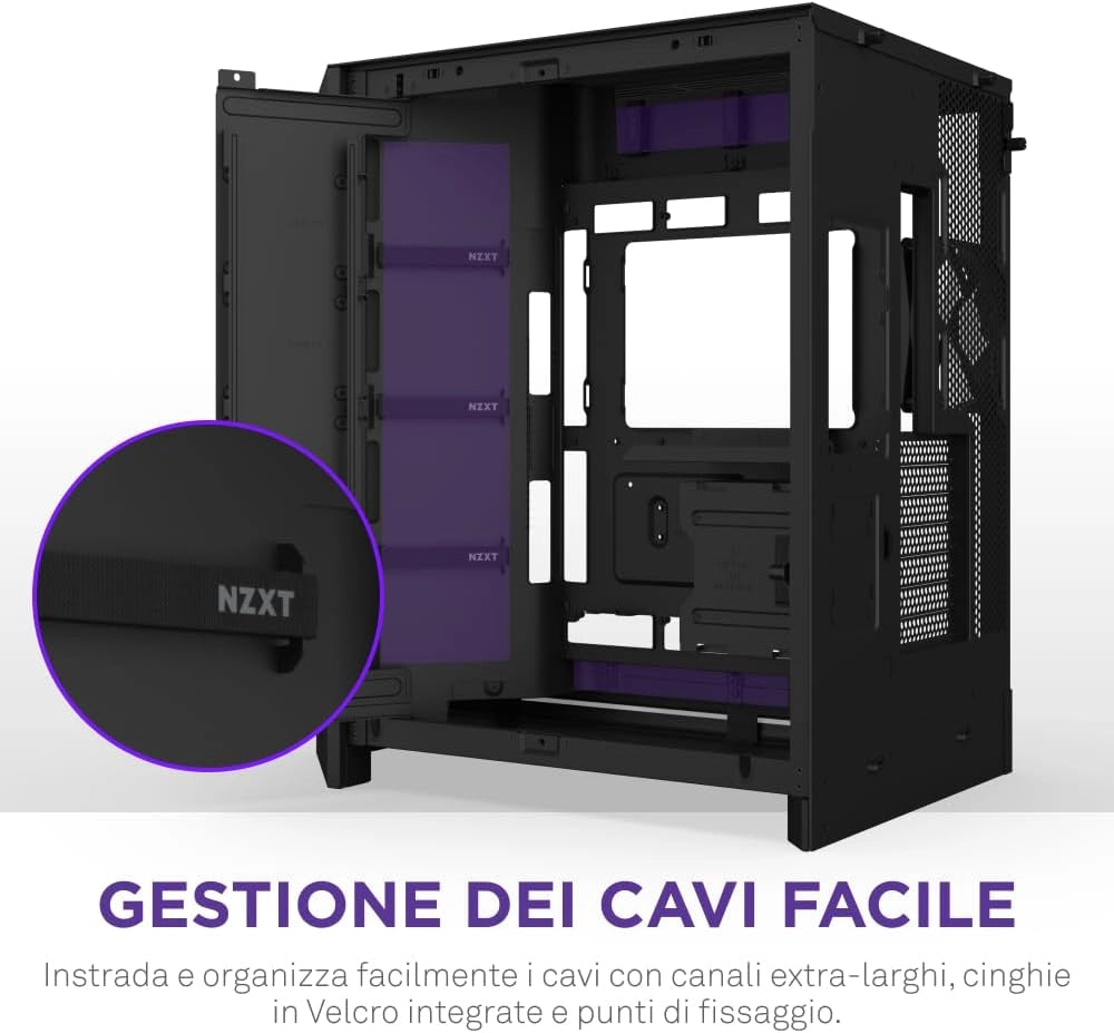 H9 Flow RGB+ (2025) – Grande Case PC ATX Mid-Tower a Doppia Camera per Flusso d'Aria – Include 7 ventole RGB (6 x 140mm, 1 x 120mm) e hub di controllo – Nero