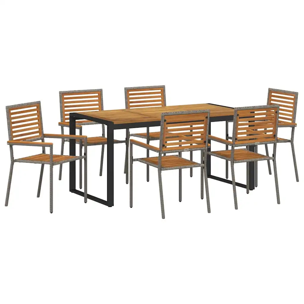 Set da Pranzo per Giardino 7 pcs Grigio e Marrone polyrattan