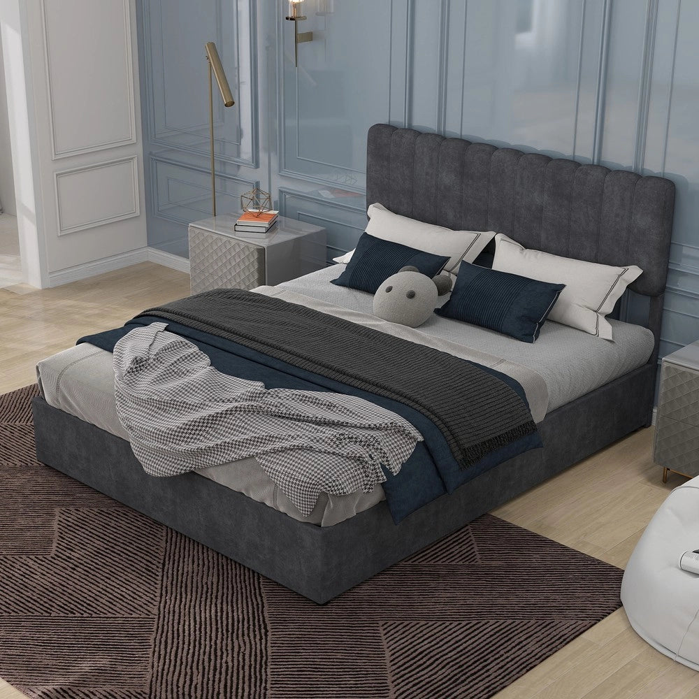 Letto Contenitore Imbottito con Testiera ¨C MINIMAL ¨C Grigio 160x200 cm