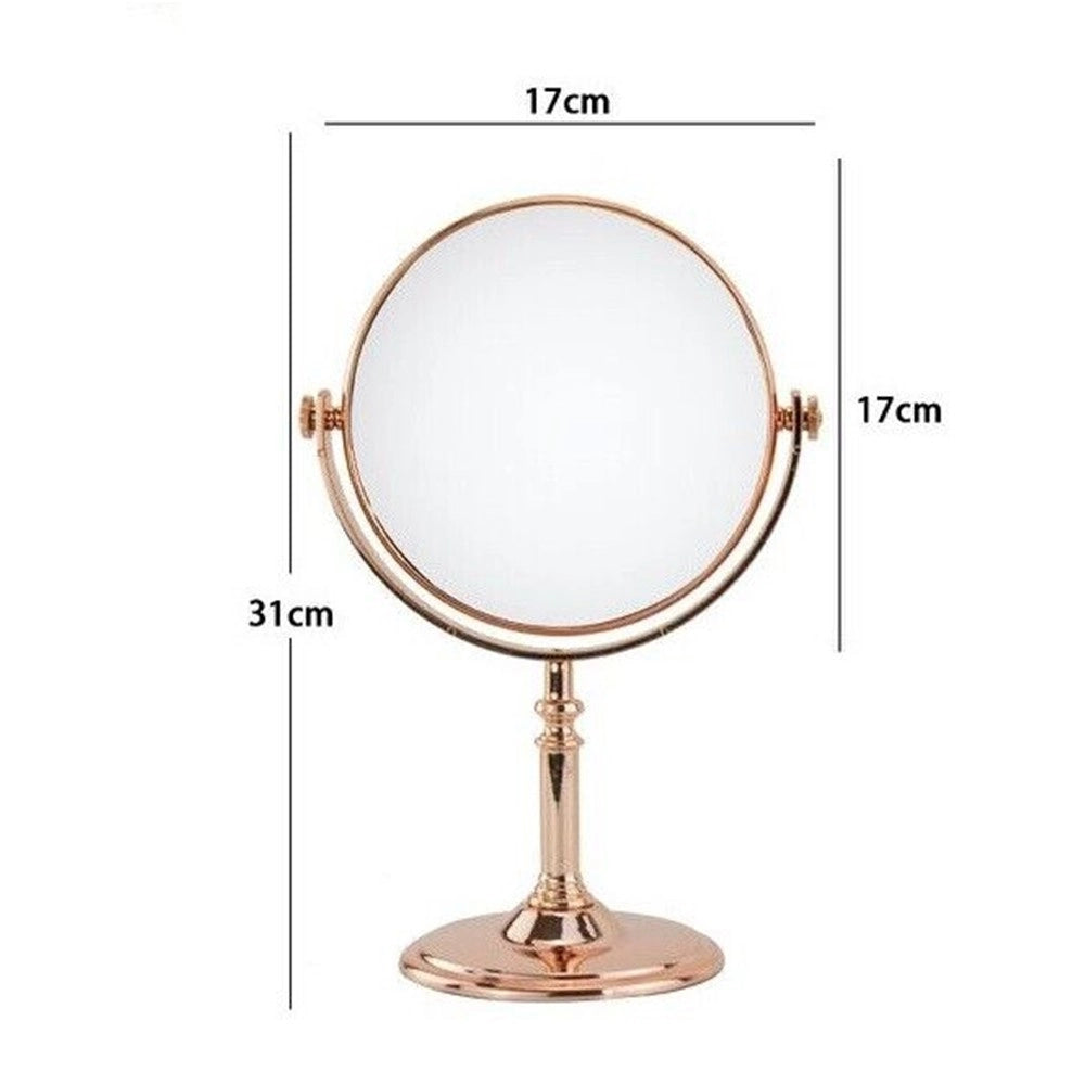 Trade Shop - Specchio Tavolo Girevole Make Up Trucco Accessorio Bagno Oro Rosa Donna 8″ 69415 -