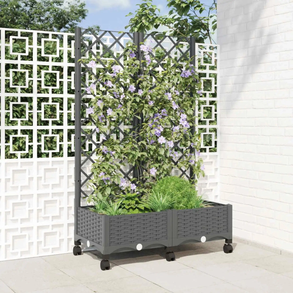 Vaso da giardino con grigliato e ruote Grigio Chiaro PP 3422967