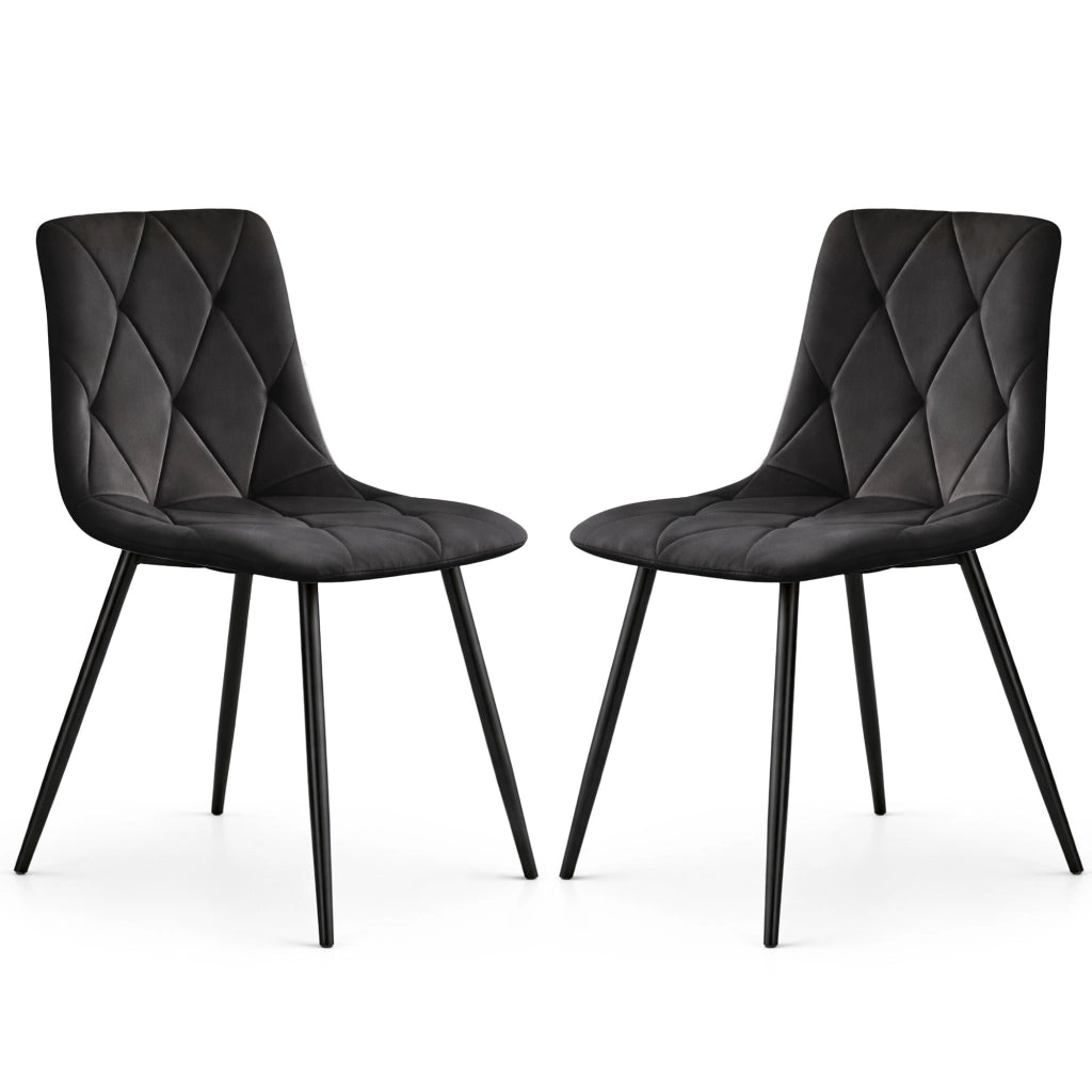 Set di 2 Sedie in velluto trapuntate MILO Nero gambe nere