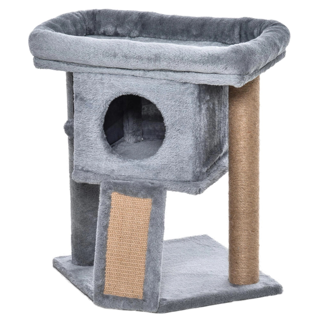 Albero per Gatti con Casetta e Lettino in Peluche ¨C Zephmum ¨C Grigio