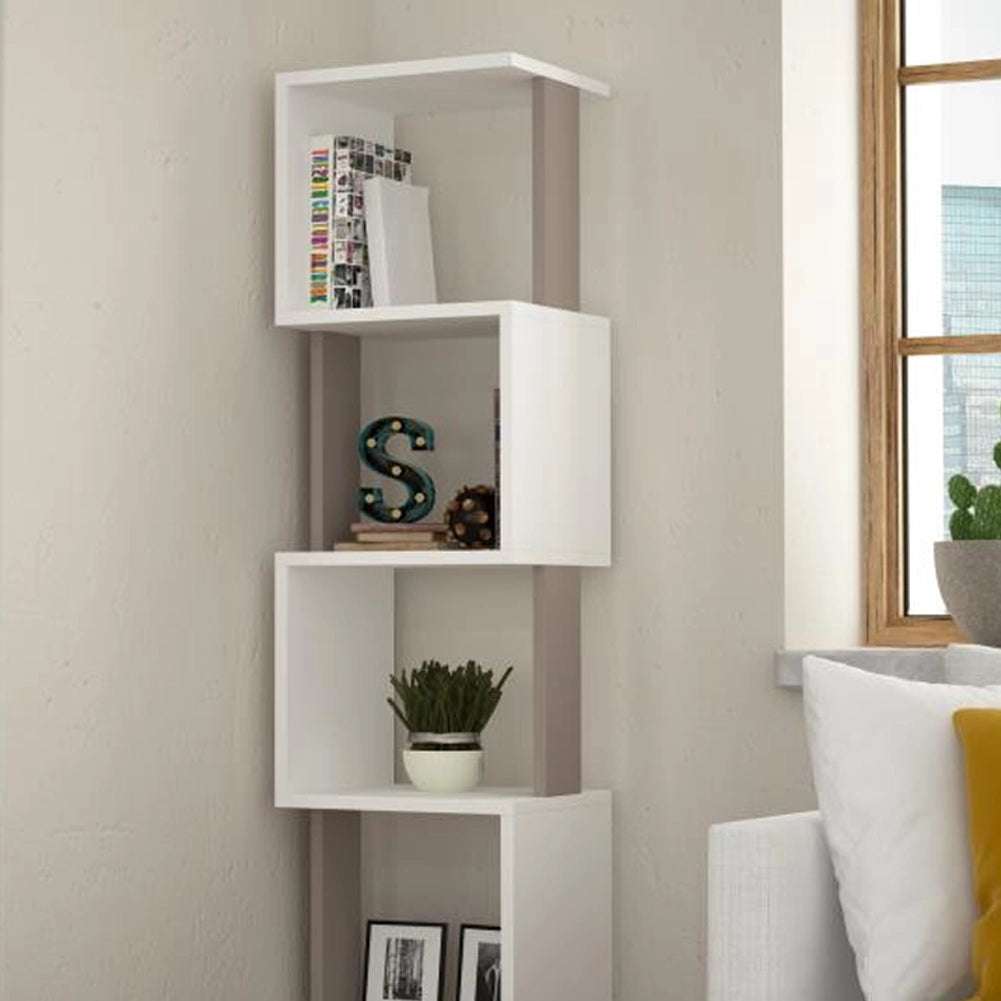 Libreria Moderna Scaffale Modulare 5 Ripiani 161x35x30cm Ufficio Bianco e Tortora