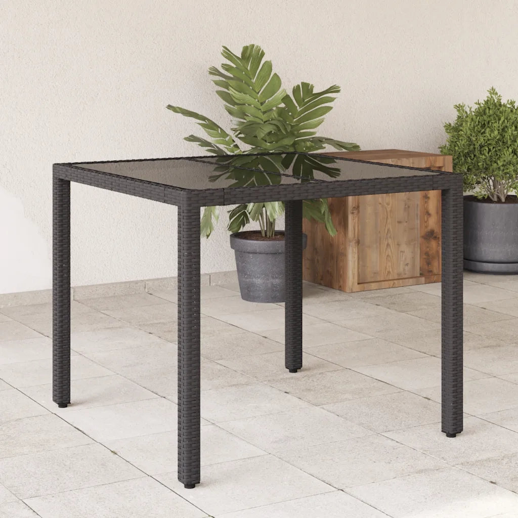 Tavolo da Giardino | Tavolino da esterno Piano in Vetro Nero 90x90x75 cm Polyrattan