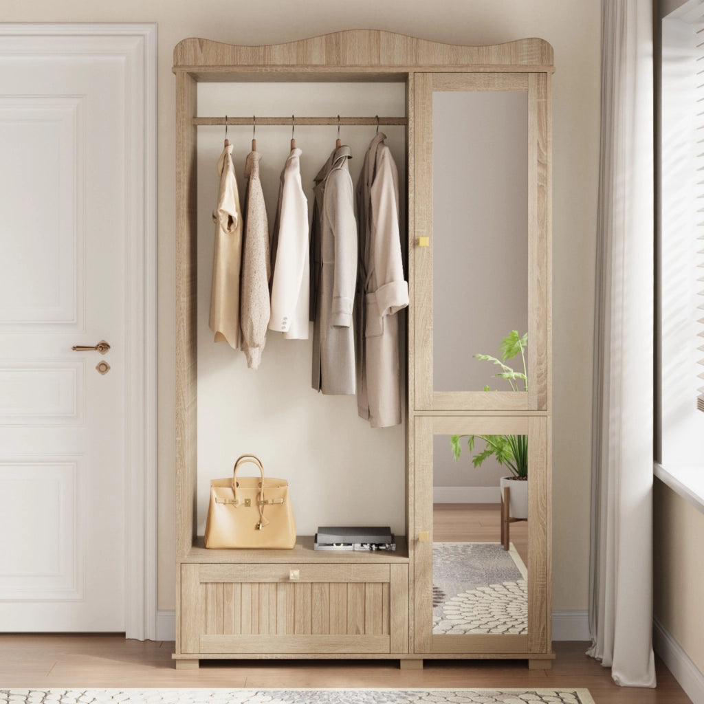 Armadio con Specchio e Appendiabiti ¨C MINIMAL ¨C Bianco, 2 Ante, Cassetti