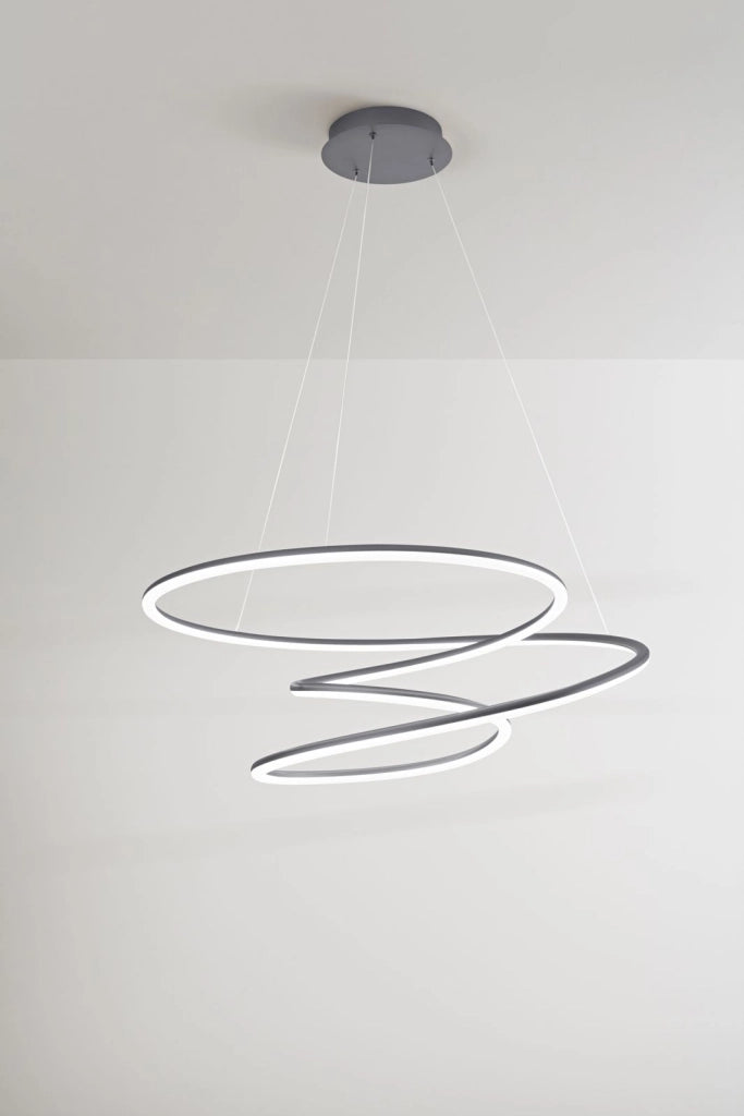 Sospensione in alluminio colore grigio metalizzato Spira LED 96W 3000K  5500Lm dimmerabile