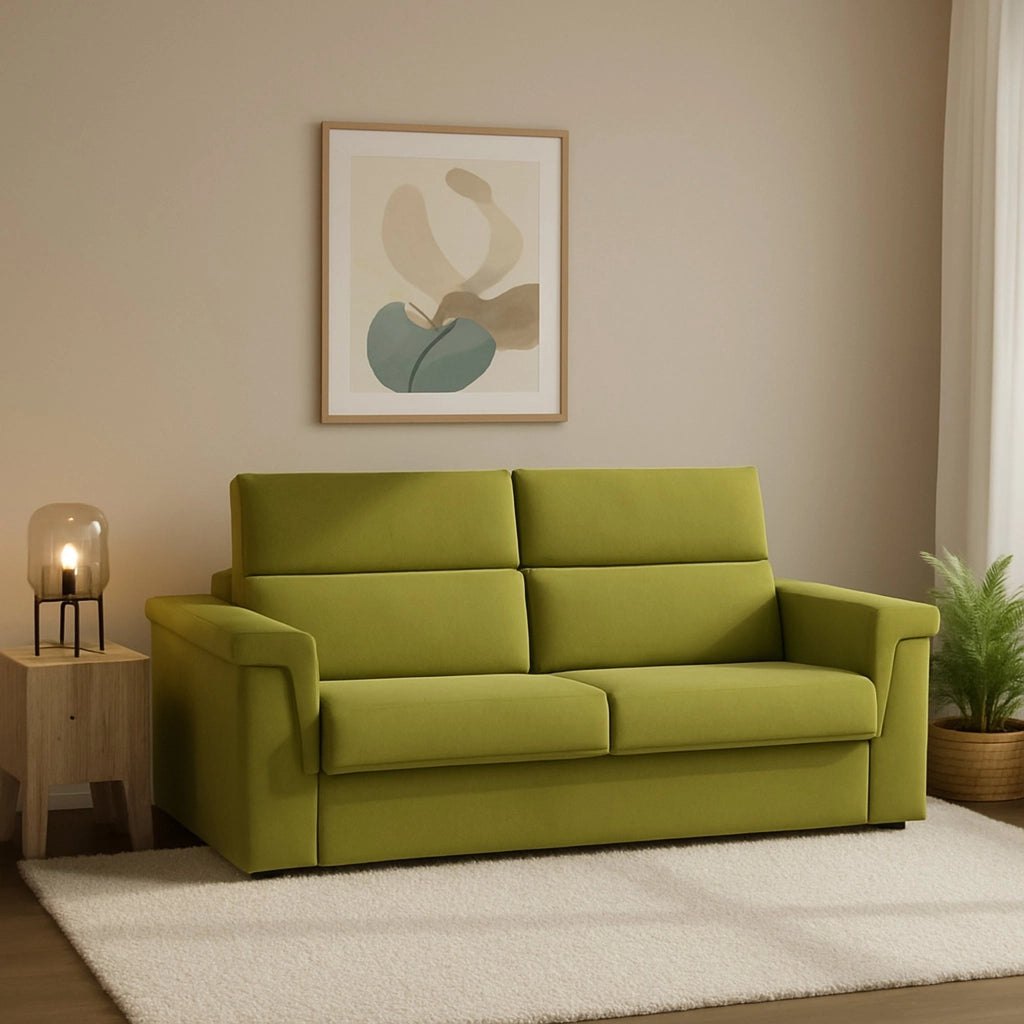 Biscossi, Divano Letto 2 Posti Sfoderabile Made in Italy, 205x95 cm Verde