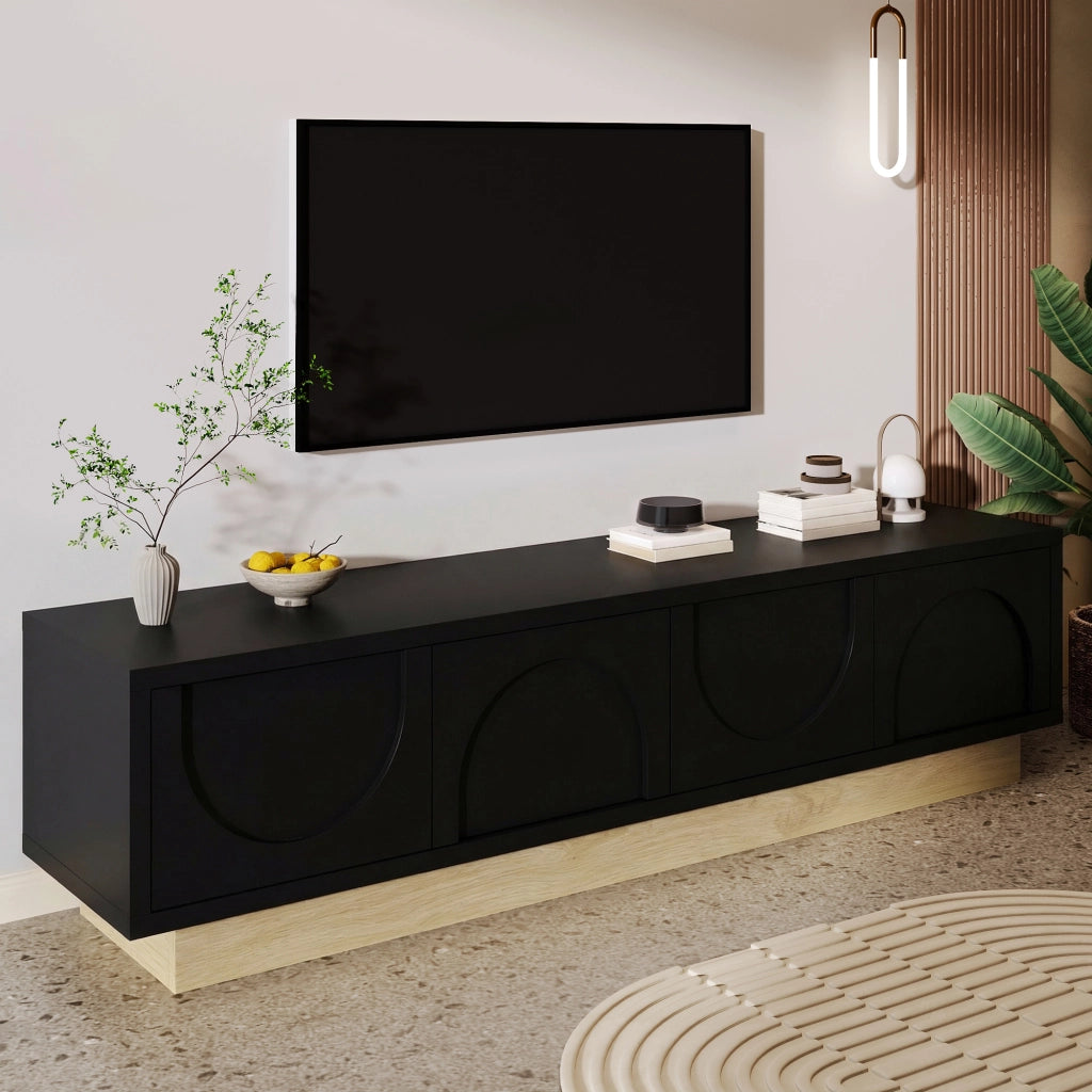 Mobile porta TV con 4 ante e 2 ripiani, apertura push-to-open, per soggiorno, in MDF, nero, 175 × 40 × 41,5 cm