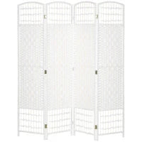 Paravento a 4 Ante Pieghevole per Interni, Autoportante e Intrecciato, 160x170 cm, Bianco