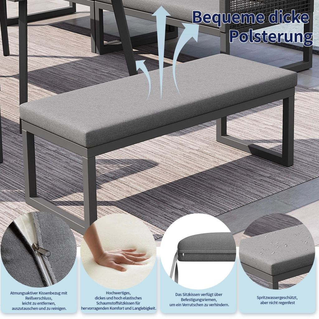 Set Mobili da Giardino in PE Rattan con Cuscini Spessi per 6-8 Persone, Tavolo e Divanetti Modulari Grigio
