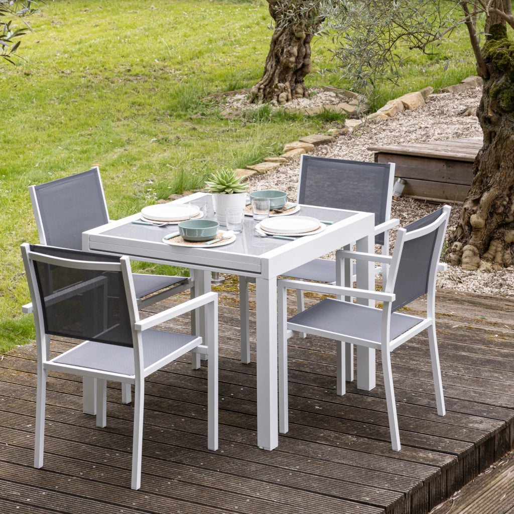 LAMPEDUSASet di mobili da giardino allungabili in textilene grigio 8 posti - alluminio bianco
